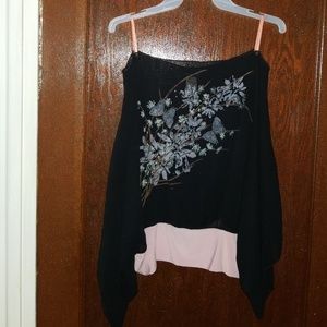 Sheer Spaghetti Strap Flowers & Butterflies Shirt